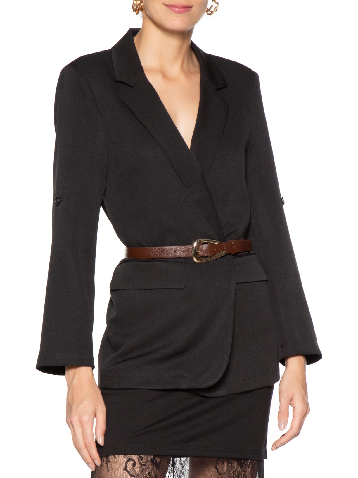 Cinto Feminino Em Couro Com Fivela Assimétrica Marrom Market 33