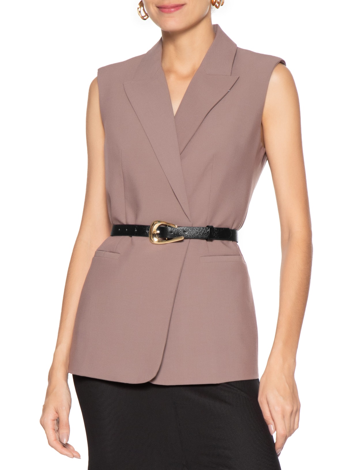 Cinto Feminino Em Couro Com Fivela Assimétrica Preto Market 33