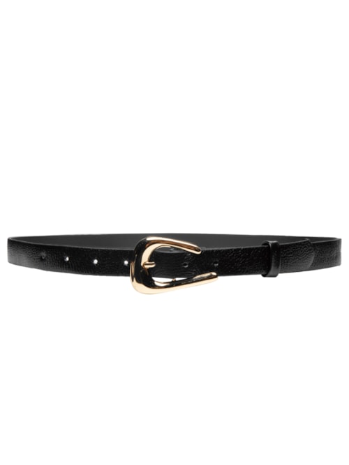 Cinto Feminino Em Couro Com Fivela Assimétrica - Preto