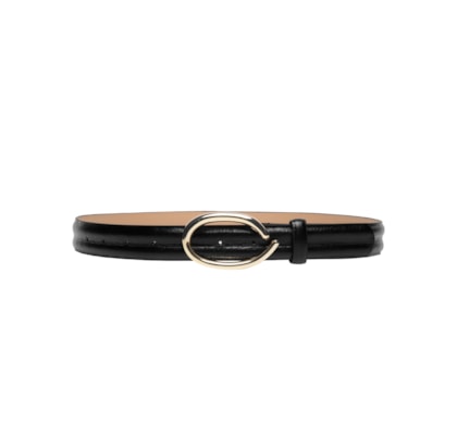 Cinto Feminino Em Couro Com Fivela Assimétrica - Preto