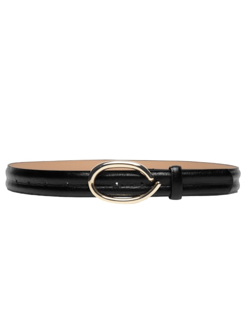 Cinto Feminino Em Couro Com Fivela Assimétrica - Preto