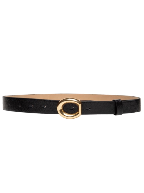 Cinto Feminino Em Couro Com Fivela Assimétrica - Preto
