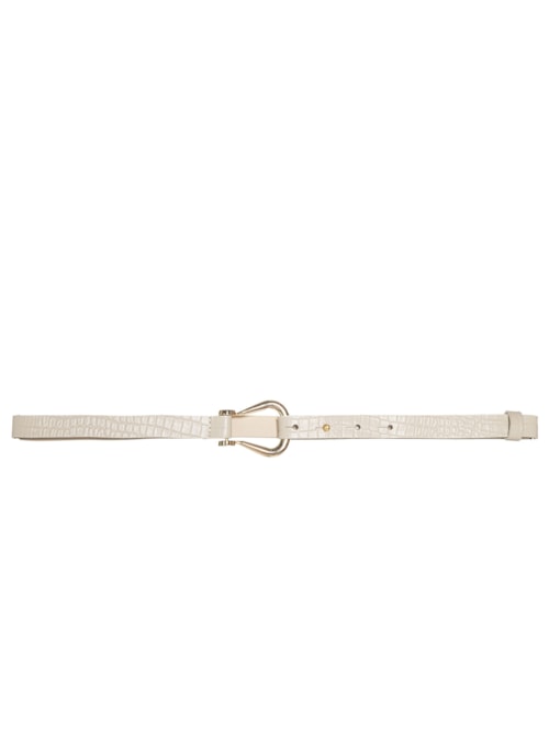 Cinto Feminino Em Couro Com Fivela Dourada - Bege
