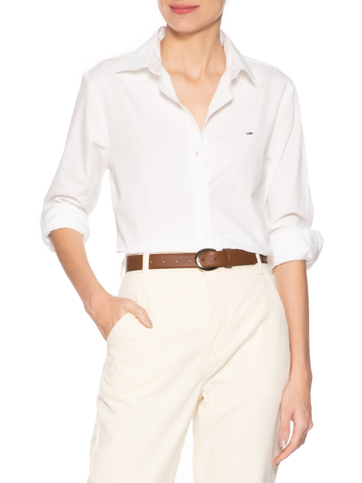 Cinto Feminino em Couro Com Fivela Dourada Circular Marrom Basiq