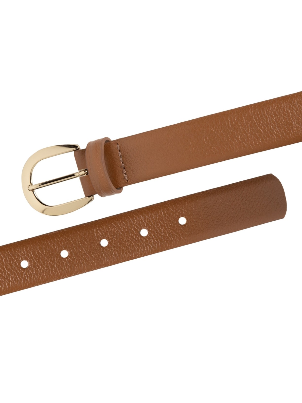 Cinto Feminino em Couro Com Fivela Dourada Circular Marrom Basiq