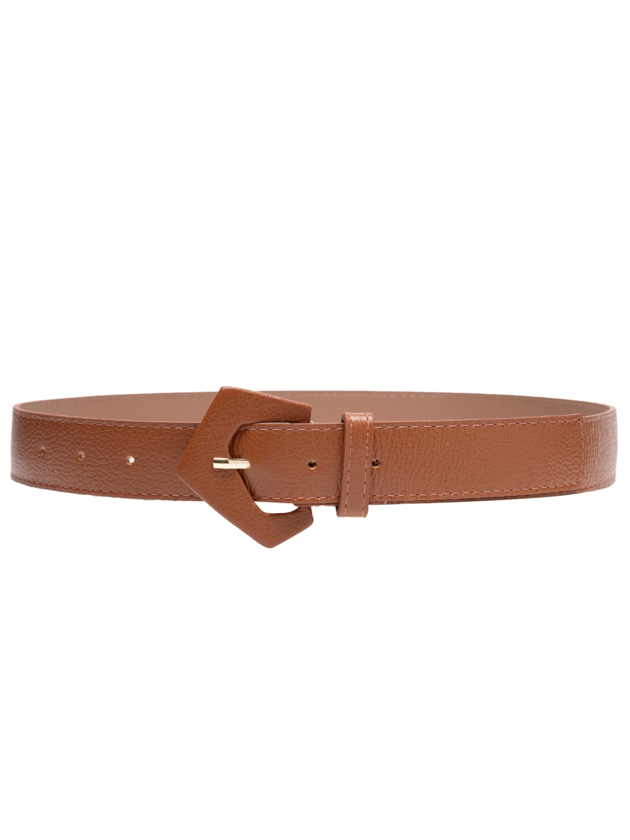 Cinto Feminino Em Couro Com Fivela Encapada Pentagonal - Marrom