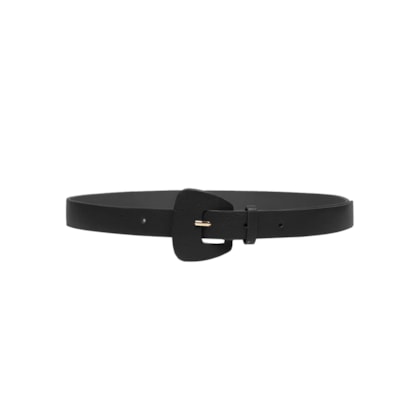 Cinto Feminino Em Couro Com Fivela Encapada - Preto