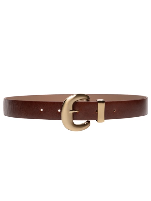 Cinto Feminino Em Couro Com Fivela Escovada - Marrom