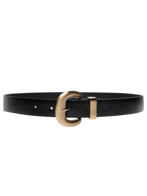Cinto Feminino Em Couro Com Fivela Escovada - Preto