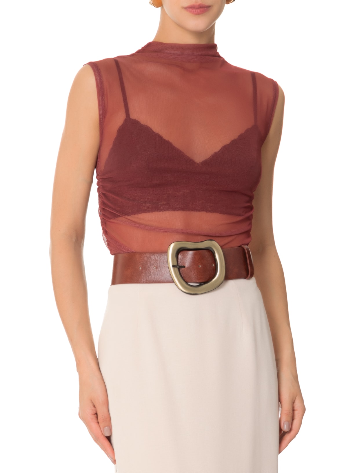 Cinto Feminino Em Couro Com Fivela Orgânica Marrom Market 33