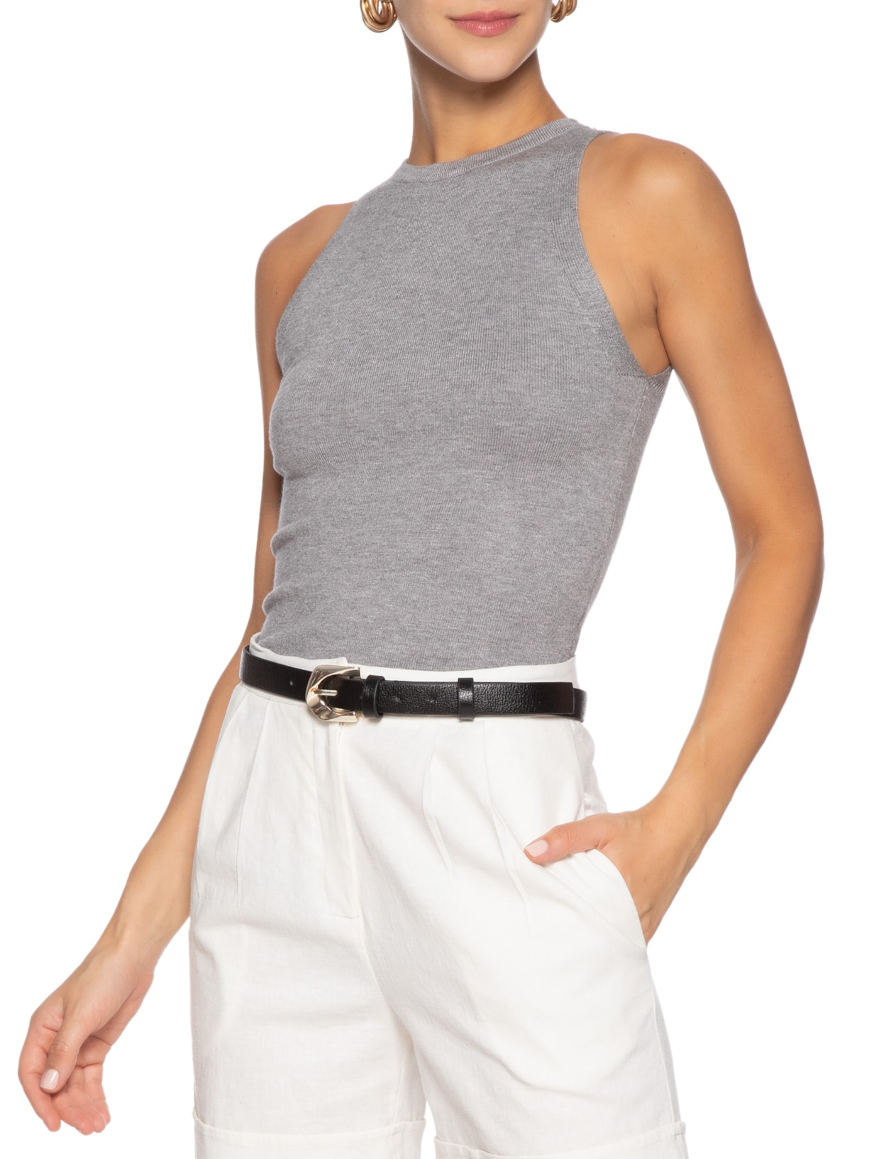 Cinto Feminino Em Couro Com Fivela Orgânica Preto '2Essential