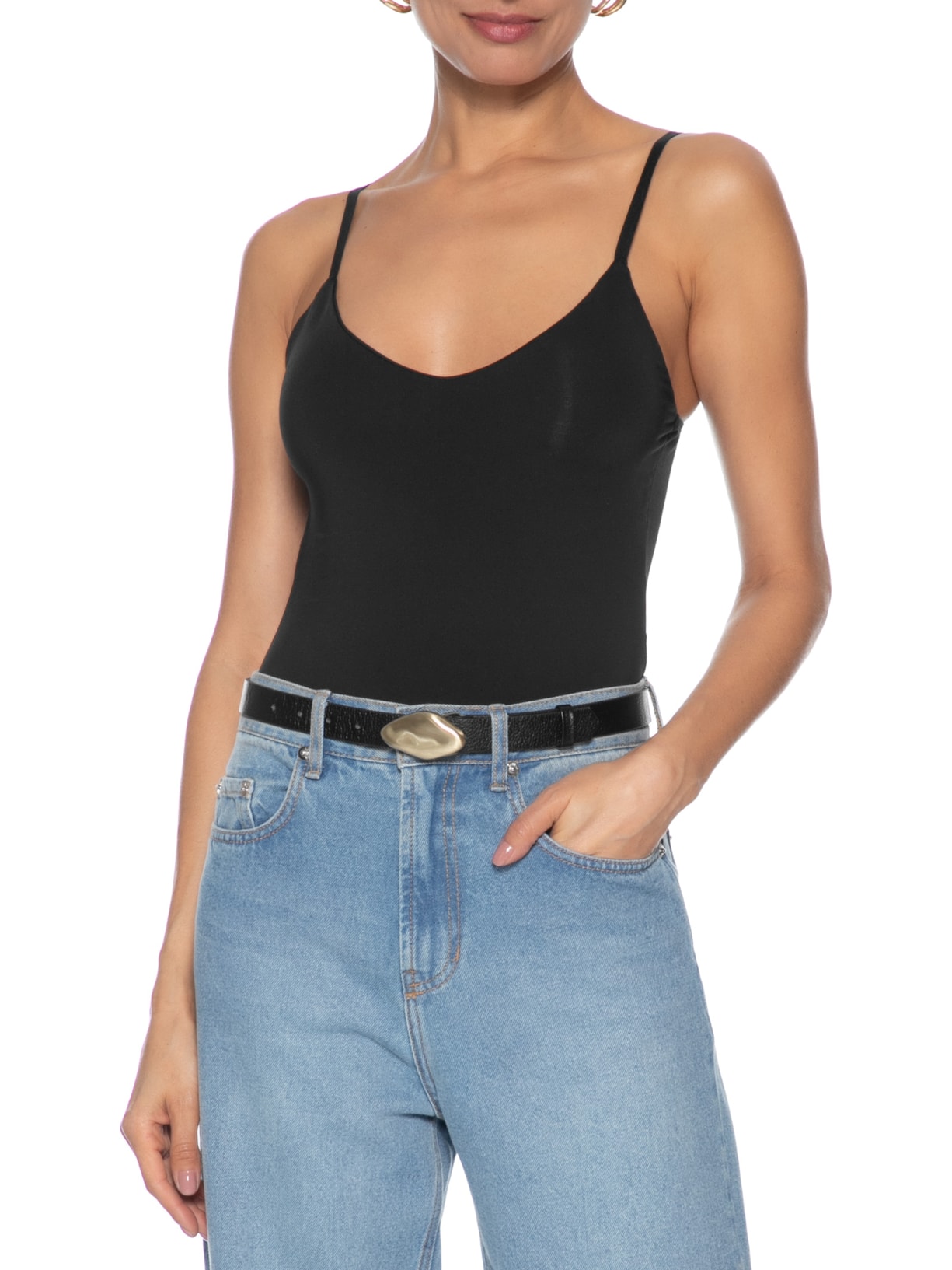 Cinto Feminino Em Couro Com Fivela Orgânica Preto Market 33