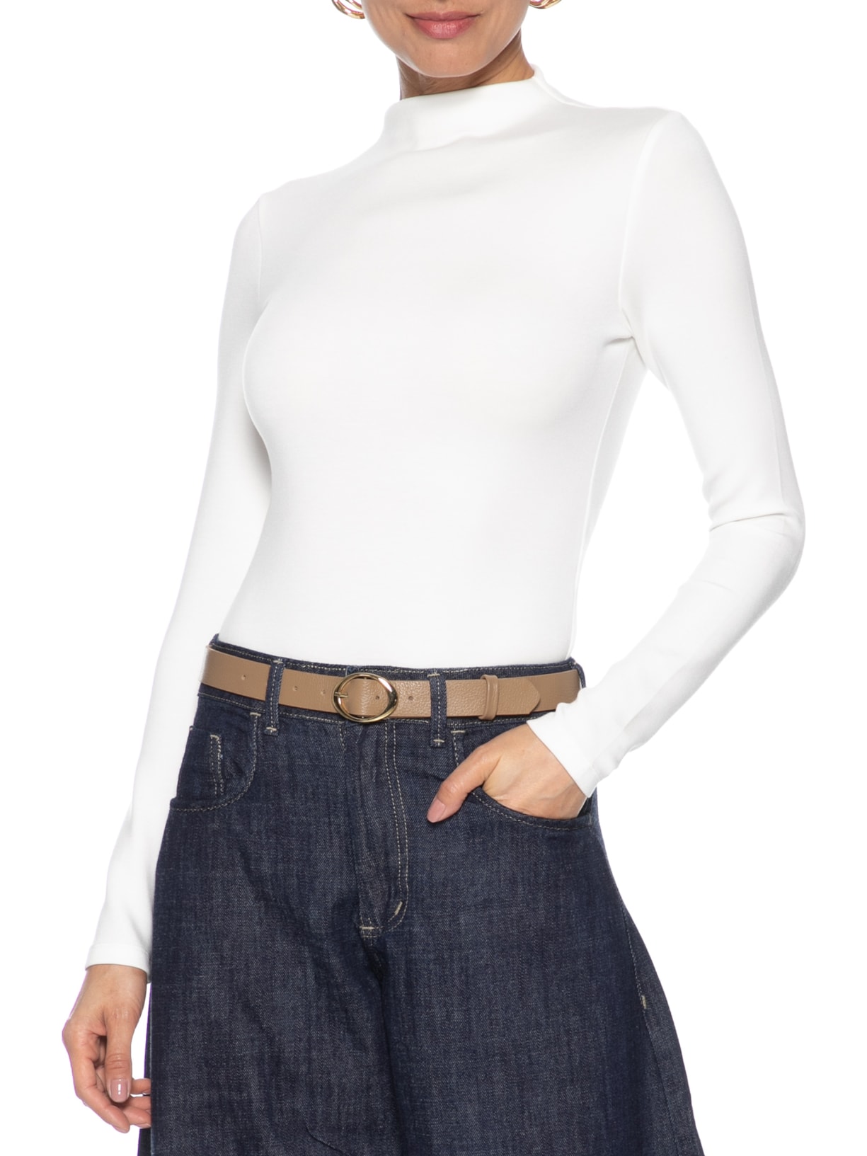 Cinto Feminino Em Couro Com Fivela Oval Bege Market 33