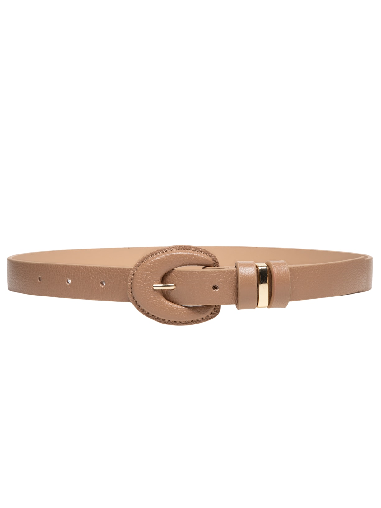 Cinto Feminino Em Couro Com Fivela Oval Encapada - Bege