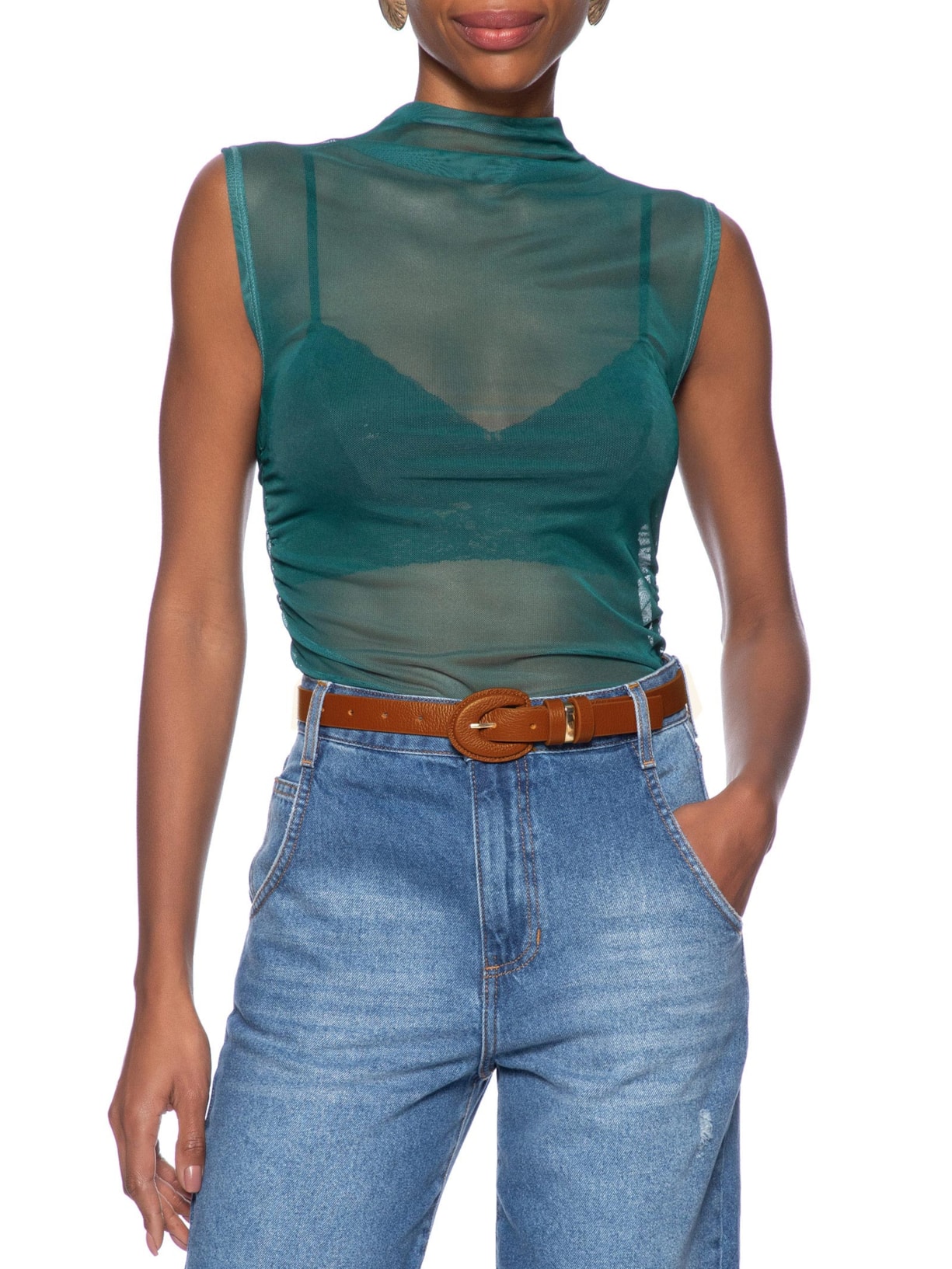 Cinto Feminino Em Couro Com Fivela Oval Encapada Marrom Market 33