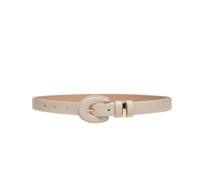Cinto Feminino Em Couro Com Fivela Oval Encapada - Off White