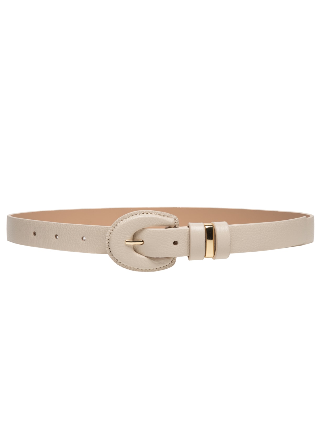 Cinto Feminino Em Couro Com Fivela Oval Encapada - Off White