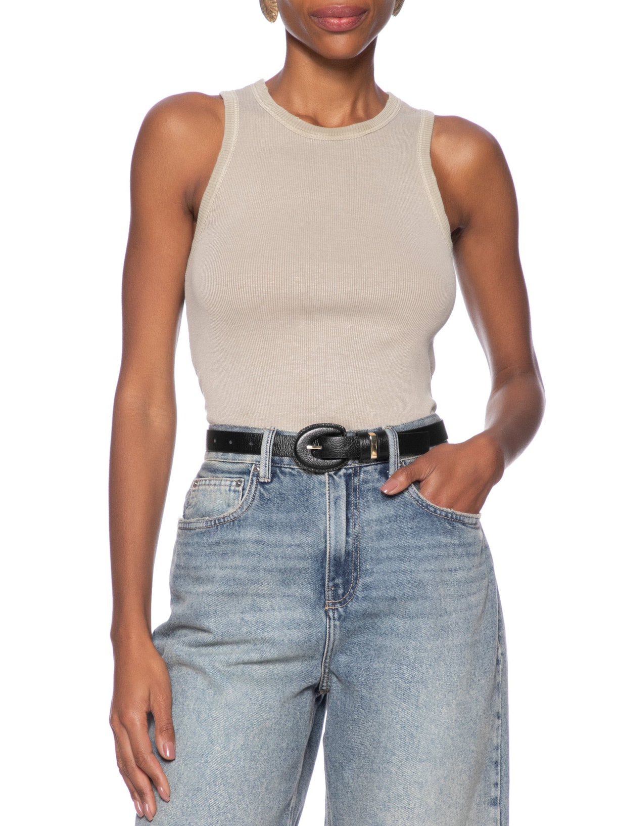 Cinto Feminino Em Couro Com Fivela Oval Encapada Preto Market 33