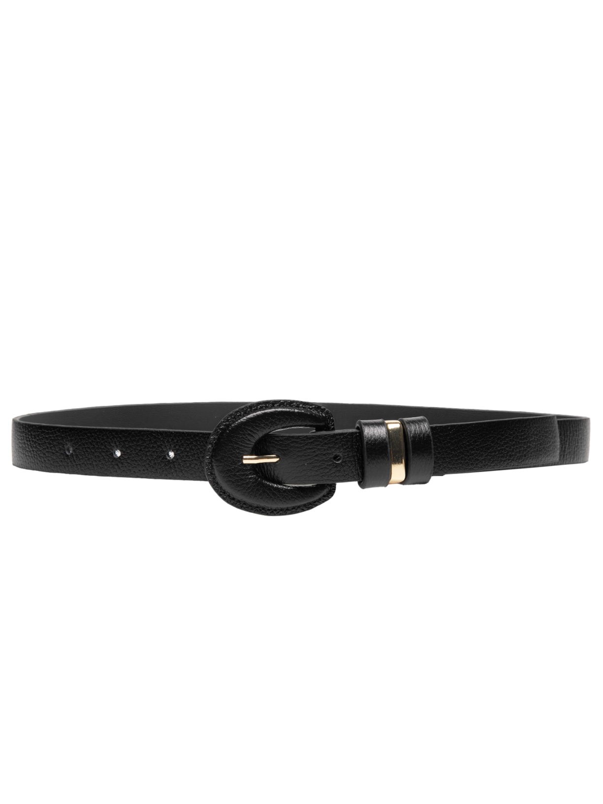 Cinto Feminino Em Couro Com Fivela Oval Encapada - Preto