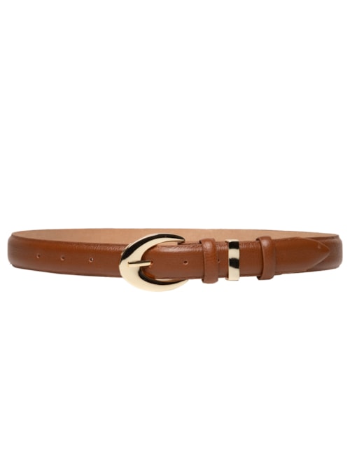 Cinto Feminino Em Couro Com Fivela Oval - Marrom
