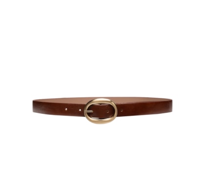 Cinto Feminino Em Couro Com Fivela Oval - Marrom