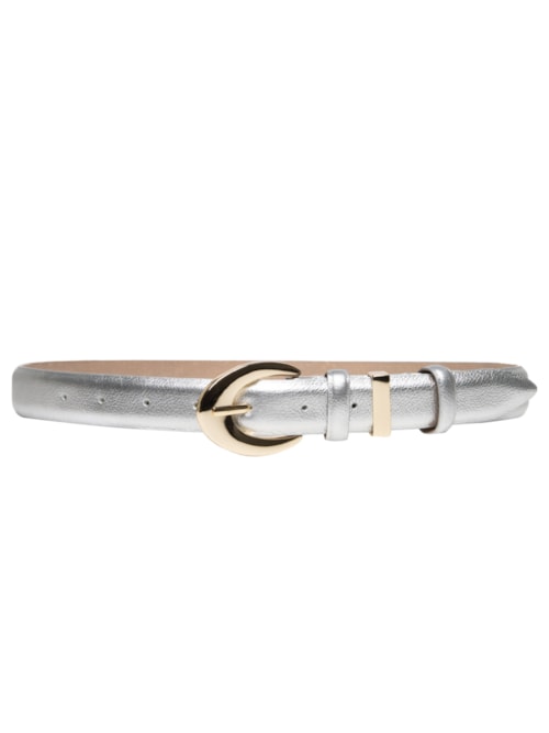 Cinto Feminino Em Couro Com Fivela Oval - Prata