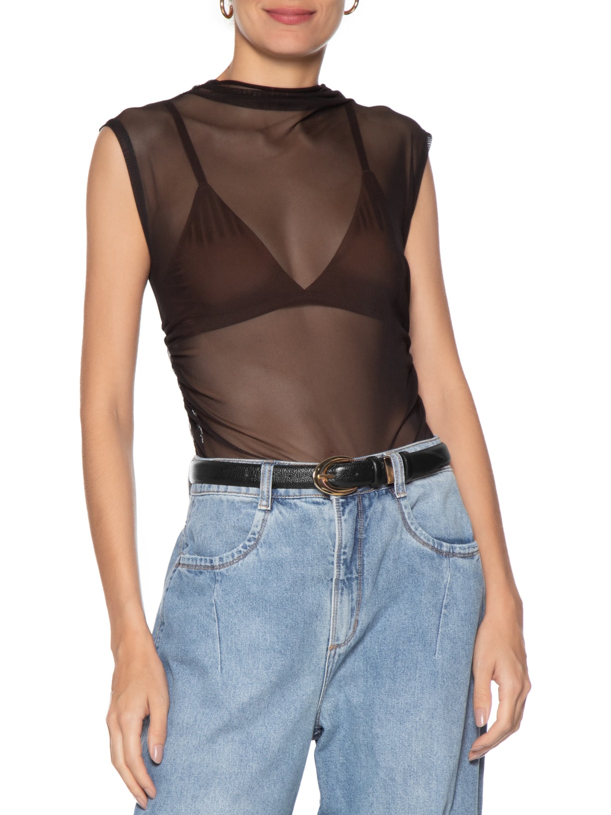 Cinto Feminino Em Couro Com Fivela Oval Preto Market 33