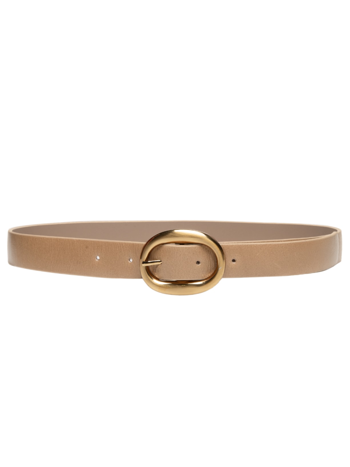 Cinto Feminino em Couro com Fivela Oval – Bege