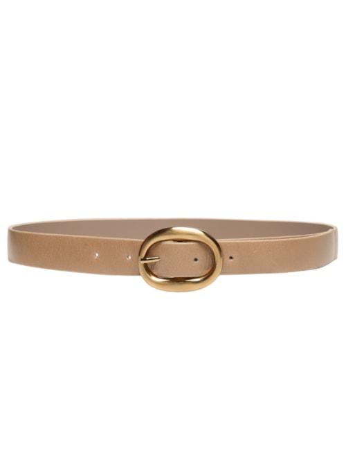 Cinto Feminino em Couro com Fivela Oval – Bege