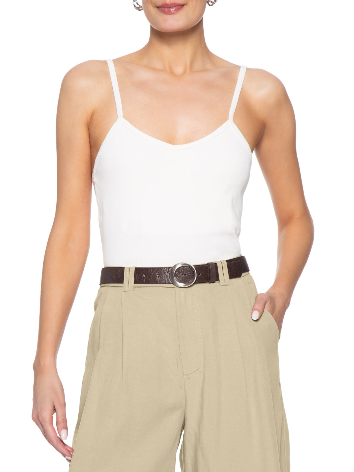 Cinto Feminino em Couro com Fivela Oval – Marrom Basiq