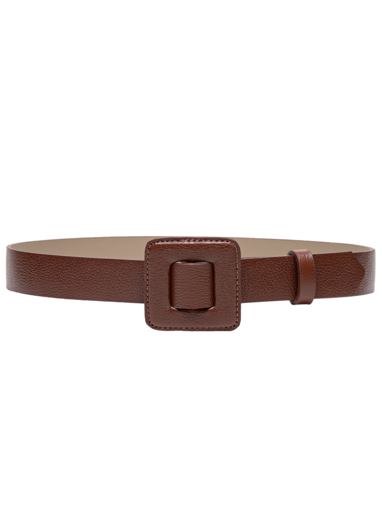 Cinto Feminino Em Couro Com Fivela Quadrada Encapada - Marrom