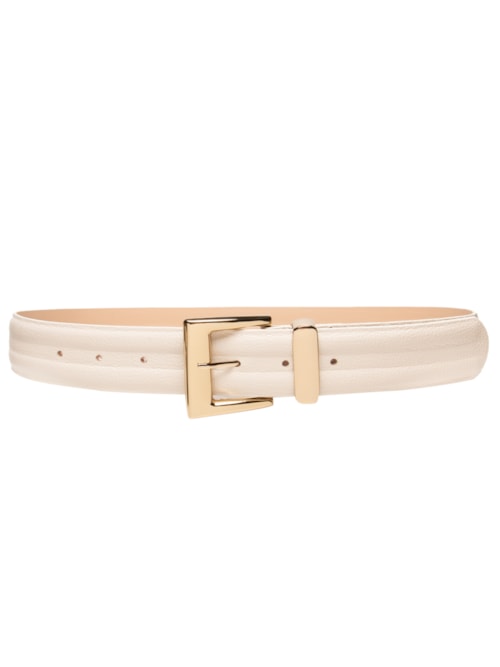 Cinto Feminino Em Couro Com Fivela Quadrada - Off White