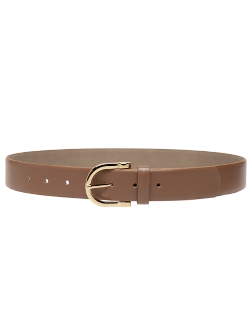 Cinto Feminino Em Couro Com Fivela Redonda - Marrom