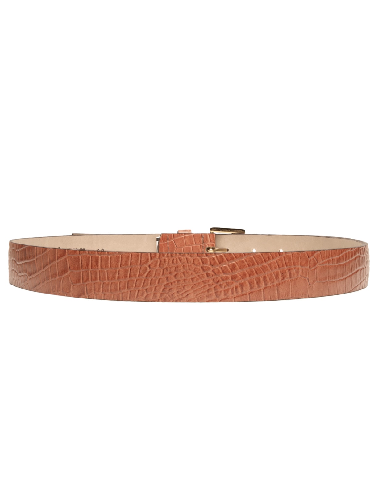 Cinto Feminino em Couro Croco com Fivela Quadrada – Bege Basiq