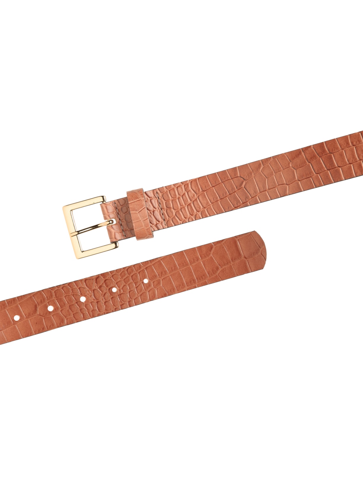 Cinto Feminino em Couro Croco com Fivela Quadrada – Bege Basiq