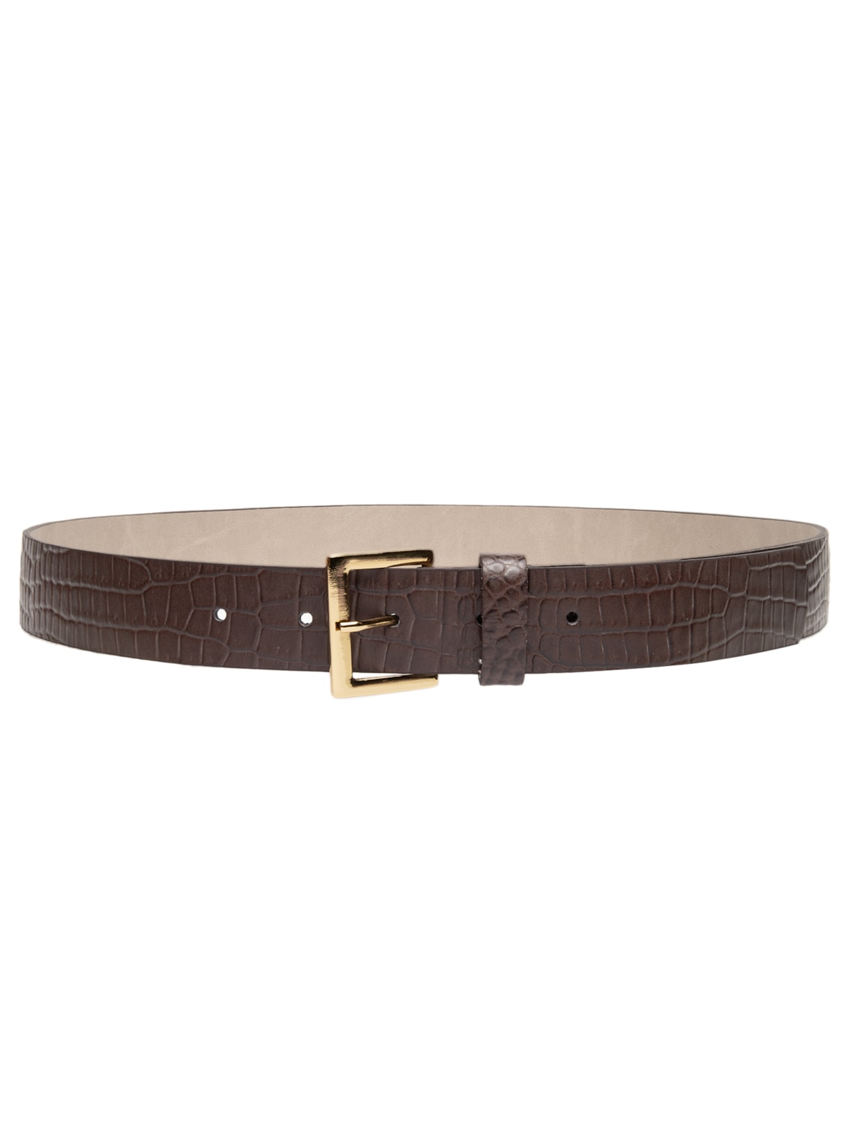 Cinto Feminino em Couro Croco com Fivela Quadrada – Marrom Basiq