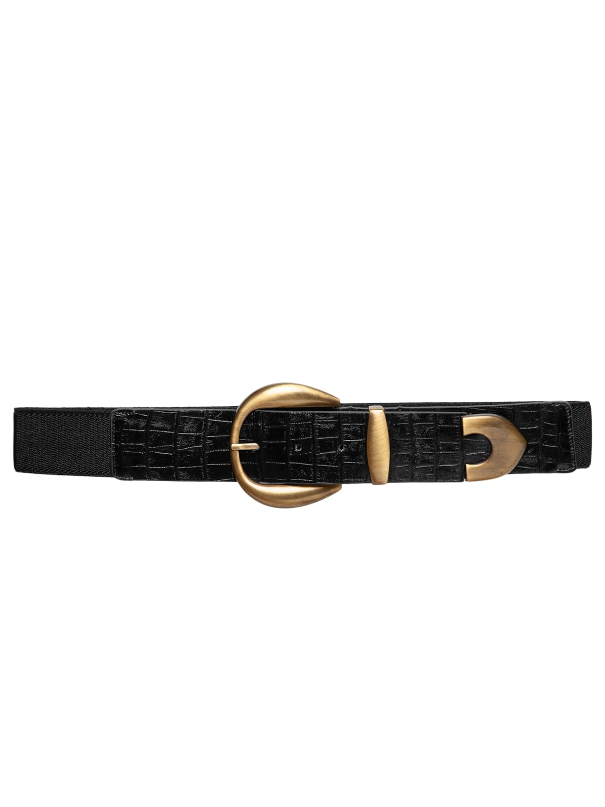 Cinto Feminino Em Couro Croco E Elástico - Preto