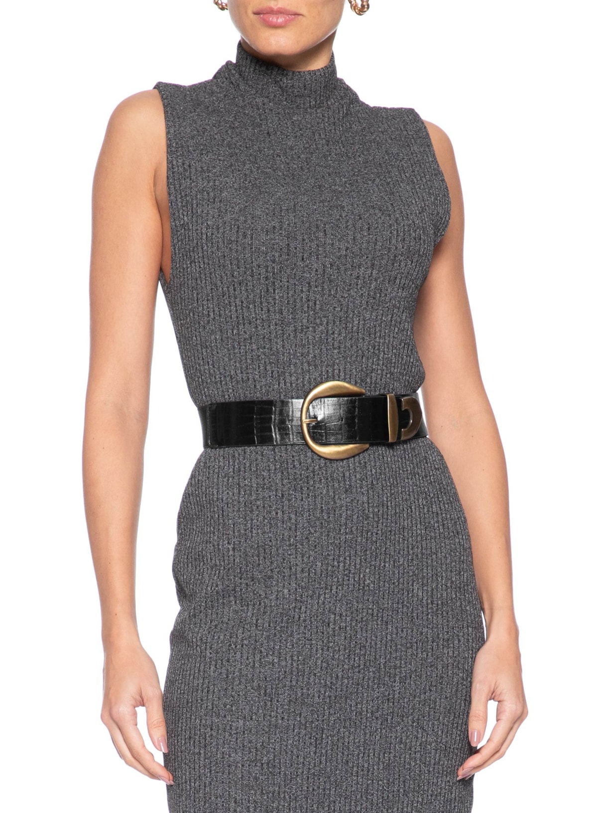 Cinto Feminino Em Couro Croco E Elástico Preto Market 33