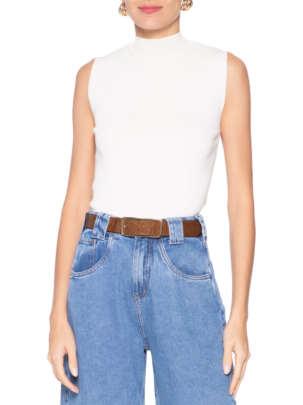 Cinto Feminino Em Couro Croco Marrom Market 33