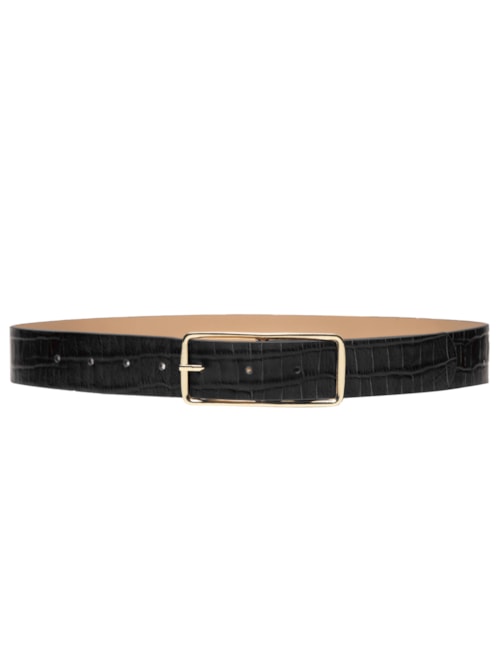 Cinto Feminino Em Couro Croco - Preto