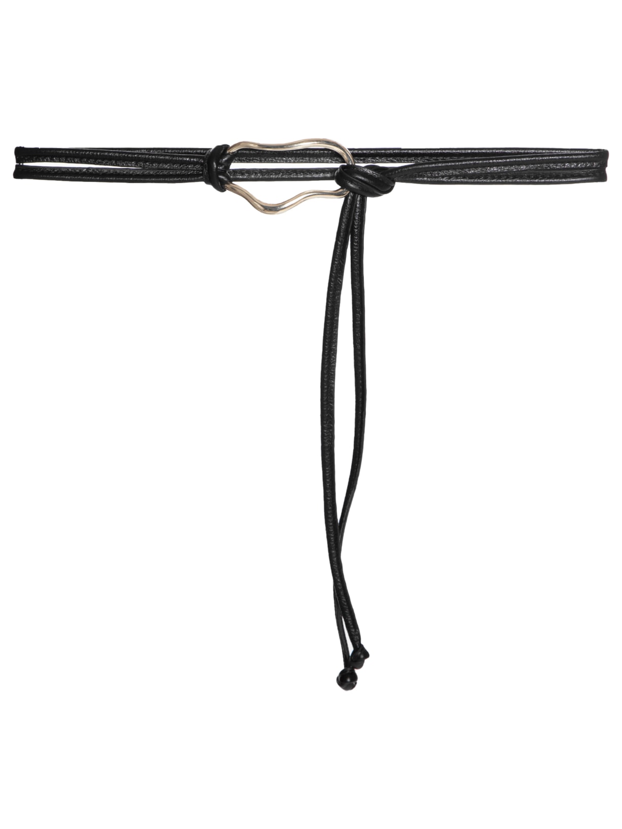 Cinto Feminino Em Couro De Amarração Com Fivela Orgânica - Preto