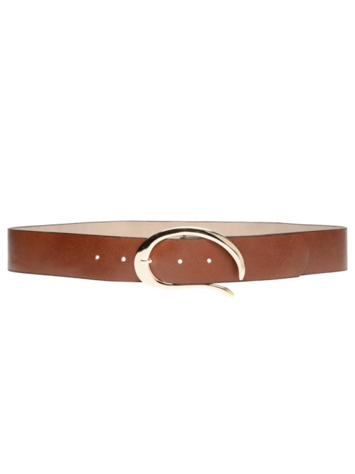 Cinto Feminino Em Couro Fivela Dourada - Marrom