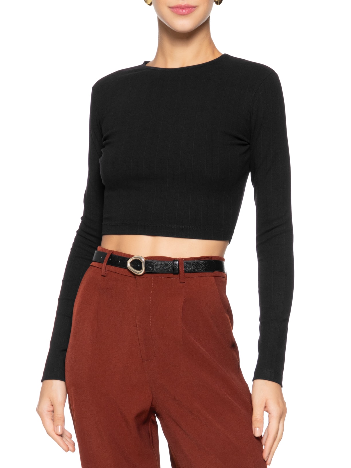 Cinto Feminino em Couro Fivela Dourada Preto Market 33