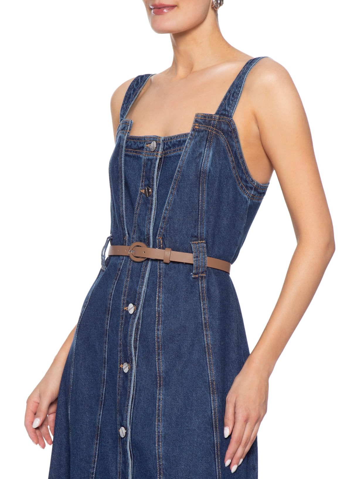 Cinto Feminino em Couro Fivela Encapada com Detalhe Bege Basiq