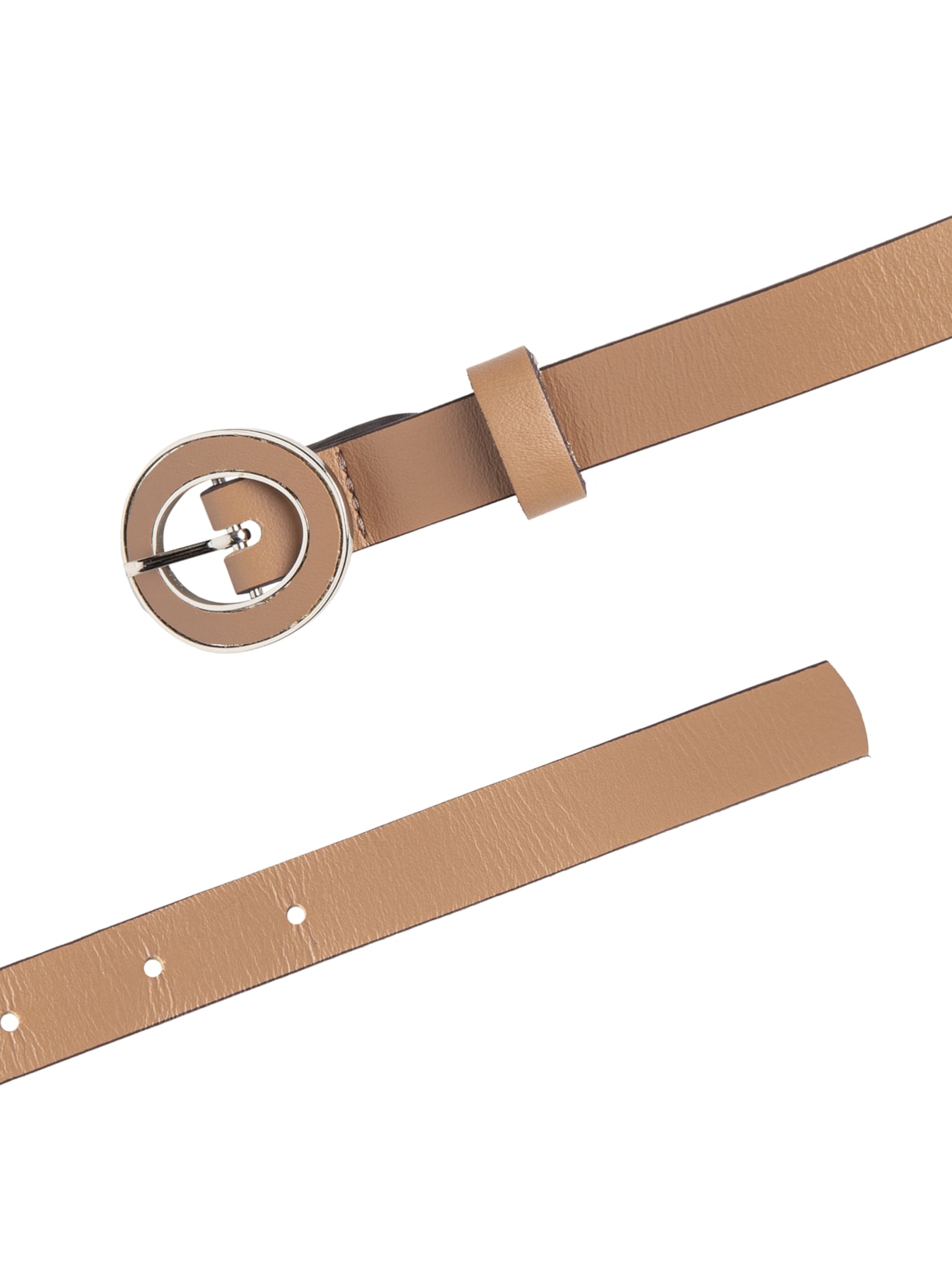 Cinto Feminino em Couro Fivela Encapada com Detalhe Bege Basiq