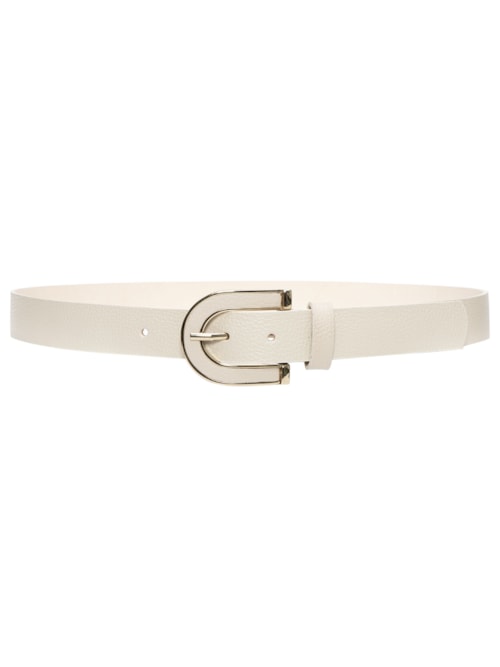 Cinto Feminino Em Couro Fivela Forrada - Off White