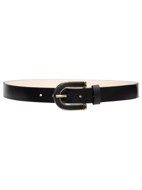 Cinto Feminino Em Couro Fivela Forrada - Preto