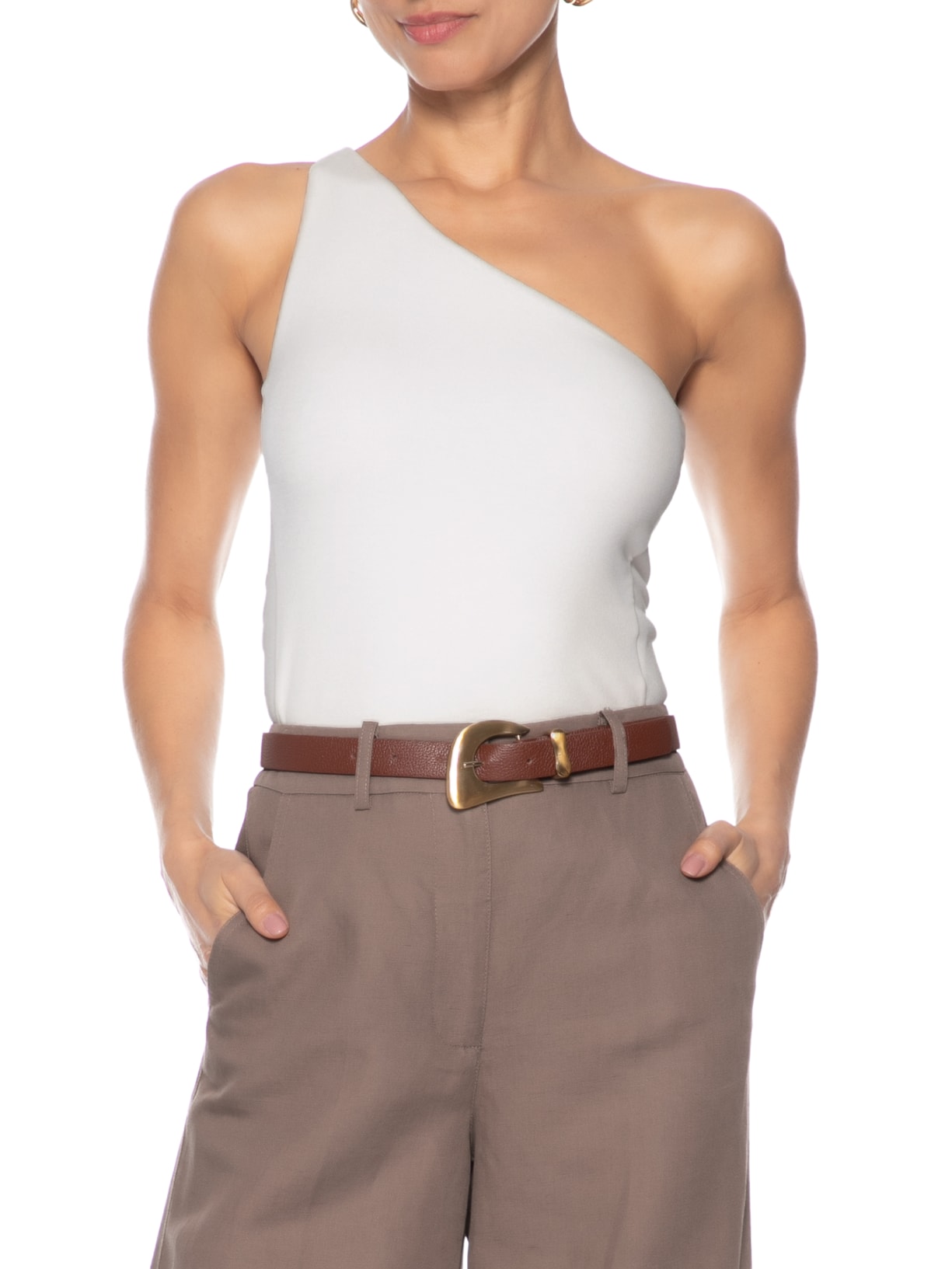 Cinto Feminino Em Couro Fivela Orgânica Marrom Market 33