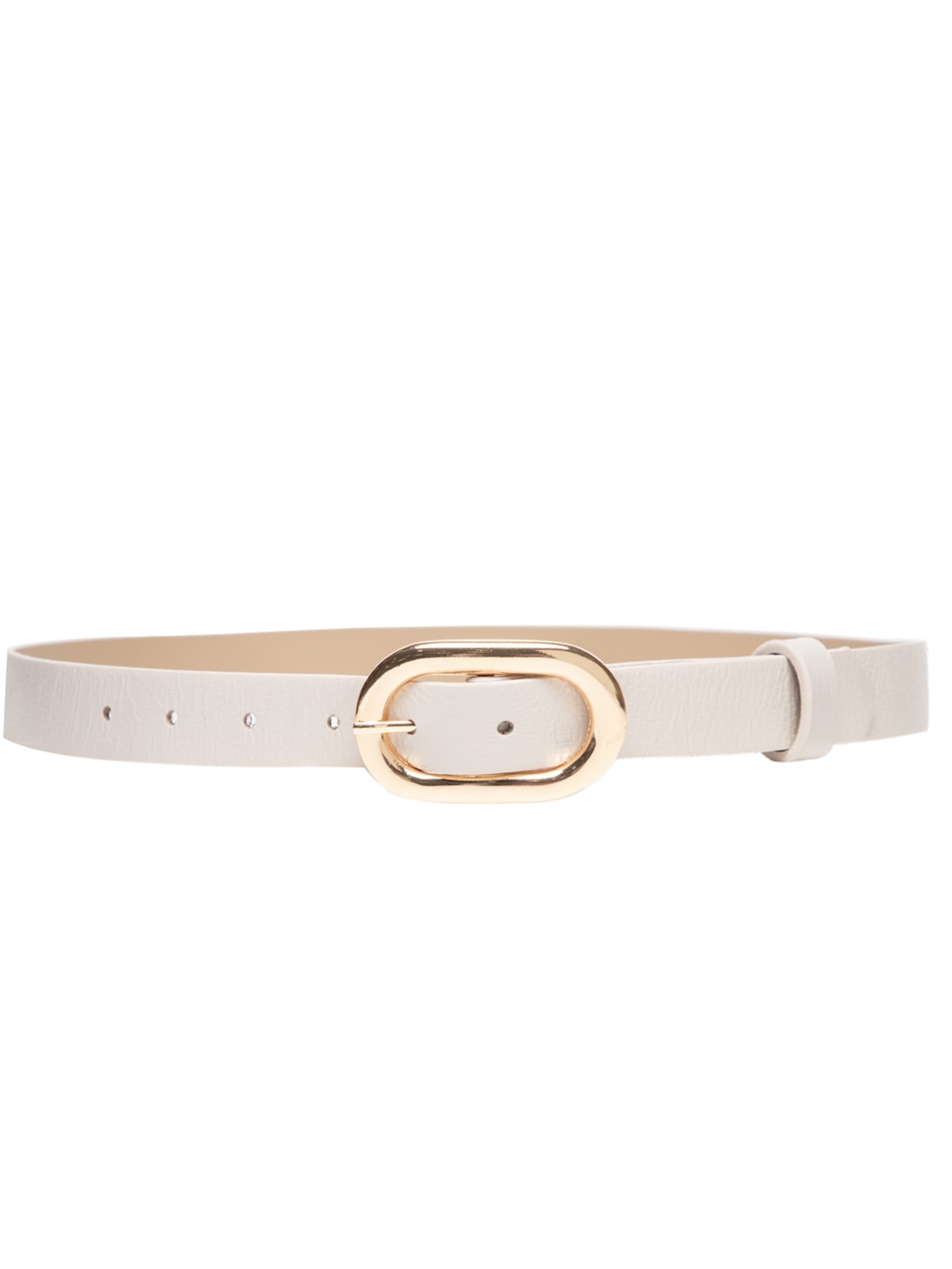 Cinto Feminino Em Couro Fivela Oval Grande - Off White