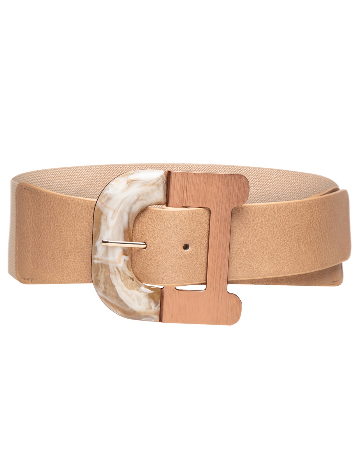 Cinto Feminino Em Elástico Com Fivela Mista - Bege